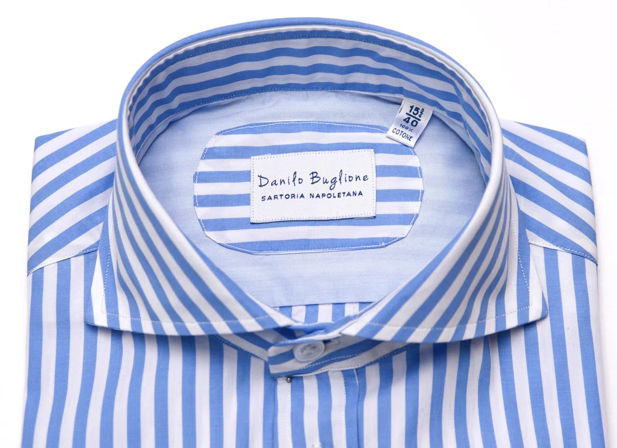 Camicia Uomo Righe, Collo Francese in Cotone Popeline, Rigata Custom Fit, Camicie Uomo in Cotone di qualità Superiore, Artigianale - Sartoria Napoletana