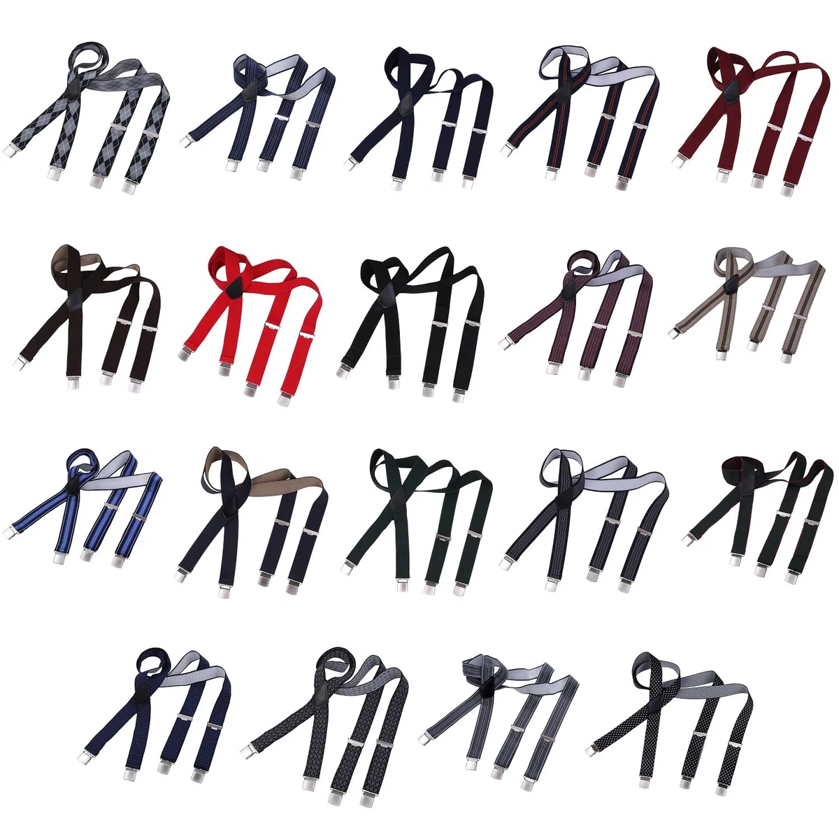 DonDon Bretelle uomo larghezza 3,5 cm con 4 resistenti clip a X cucite