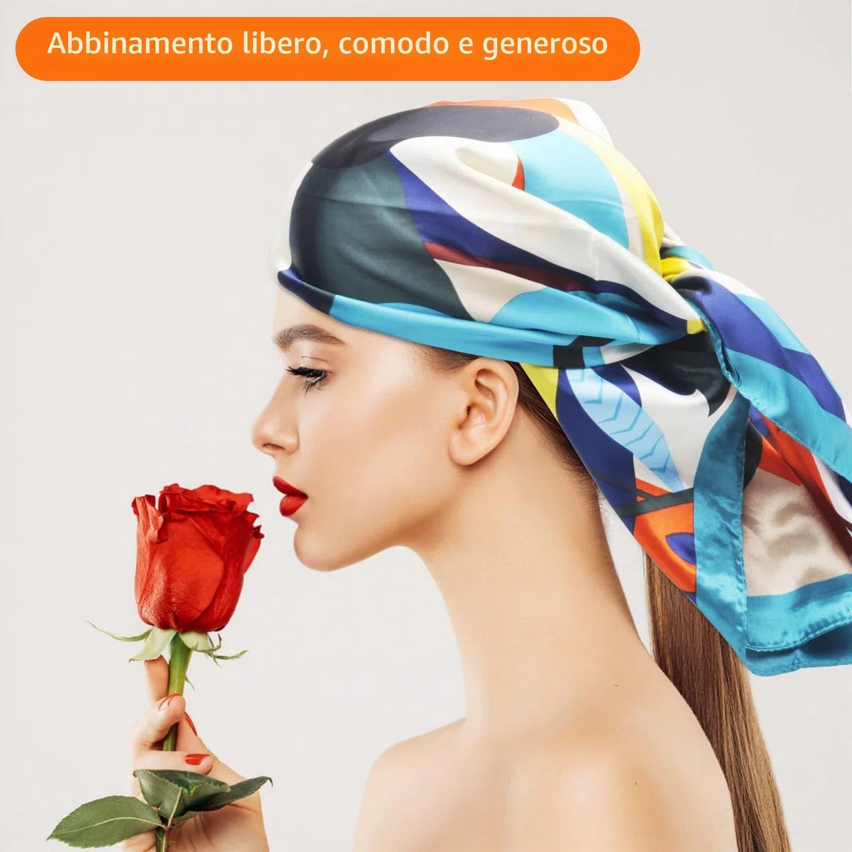 Set di 4 sciarpe di seta da donna - Foulard 90x90 cm, fazzoletto da collo, bandana e sciarpa per capelli, sciarpe quadrate estive, eleganti accessori per capelli con foulard di raso