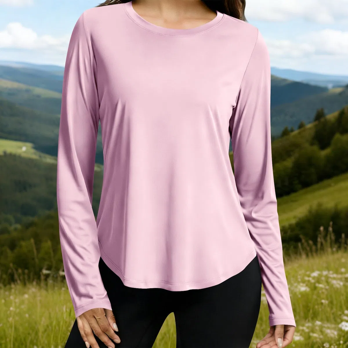 Camicia sportiva da donna a maniche lunghe da corsa Top ad asciugatura rapida traspirante protezione solare fitness palestra allenamento t-shirt leggera girocollo tinta unita escursionismo yoga