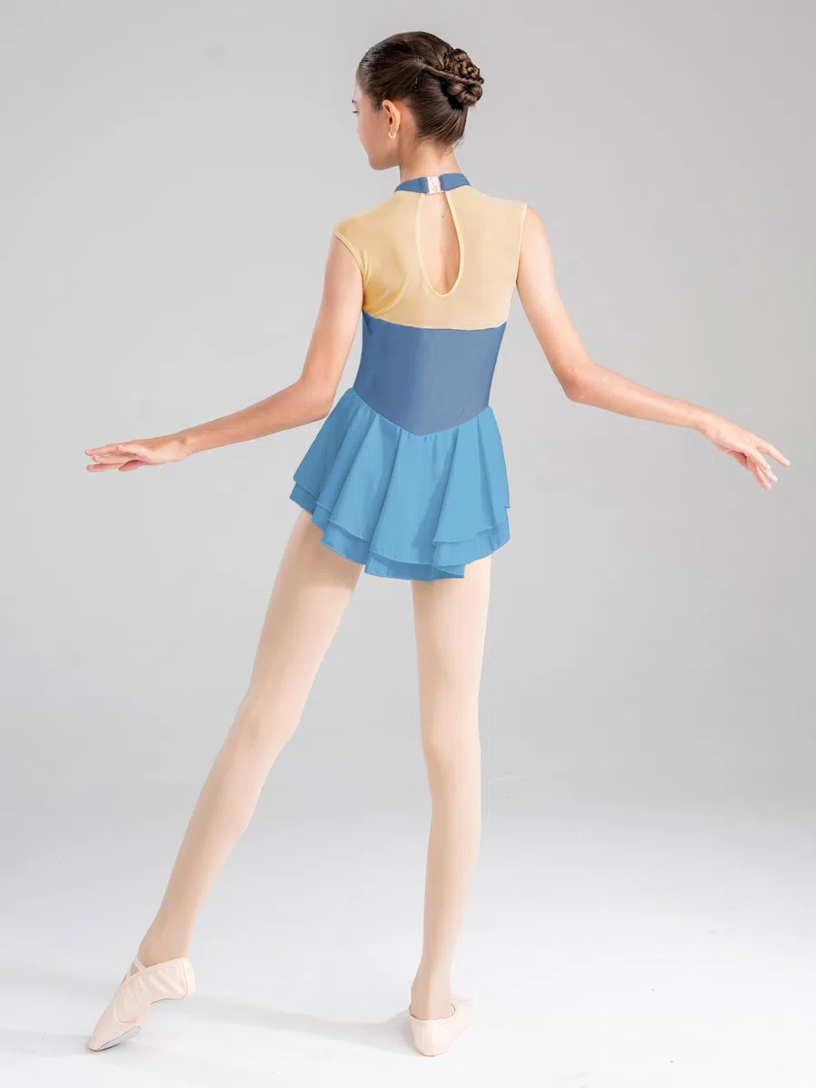 Agoky Vestito da Danza Classica Bambina Strass Abito da Pattinaggio Artistico Leotards Costume da Danza Classica Stage Performance Dancewear