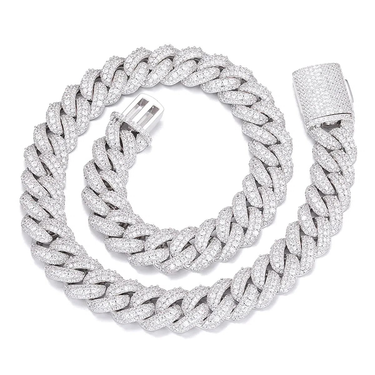 Catena a maglia cubana placcata in oro bianco 18 carati, 18 mm, Miami Bling 5A+, con zirconia cubica, stile hip hop, rapper, collana spessa a maglie cubane, regalo di lusso per uomini e donne