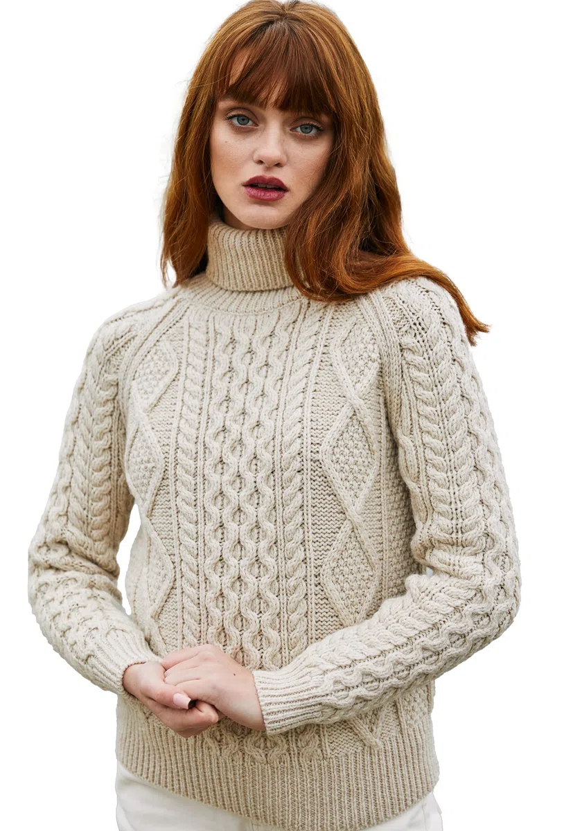 SAOL Maglione da donna in lana irlandese lavorato a maglia, realizzato in Irlanda