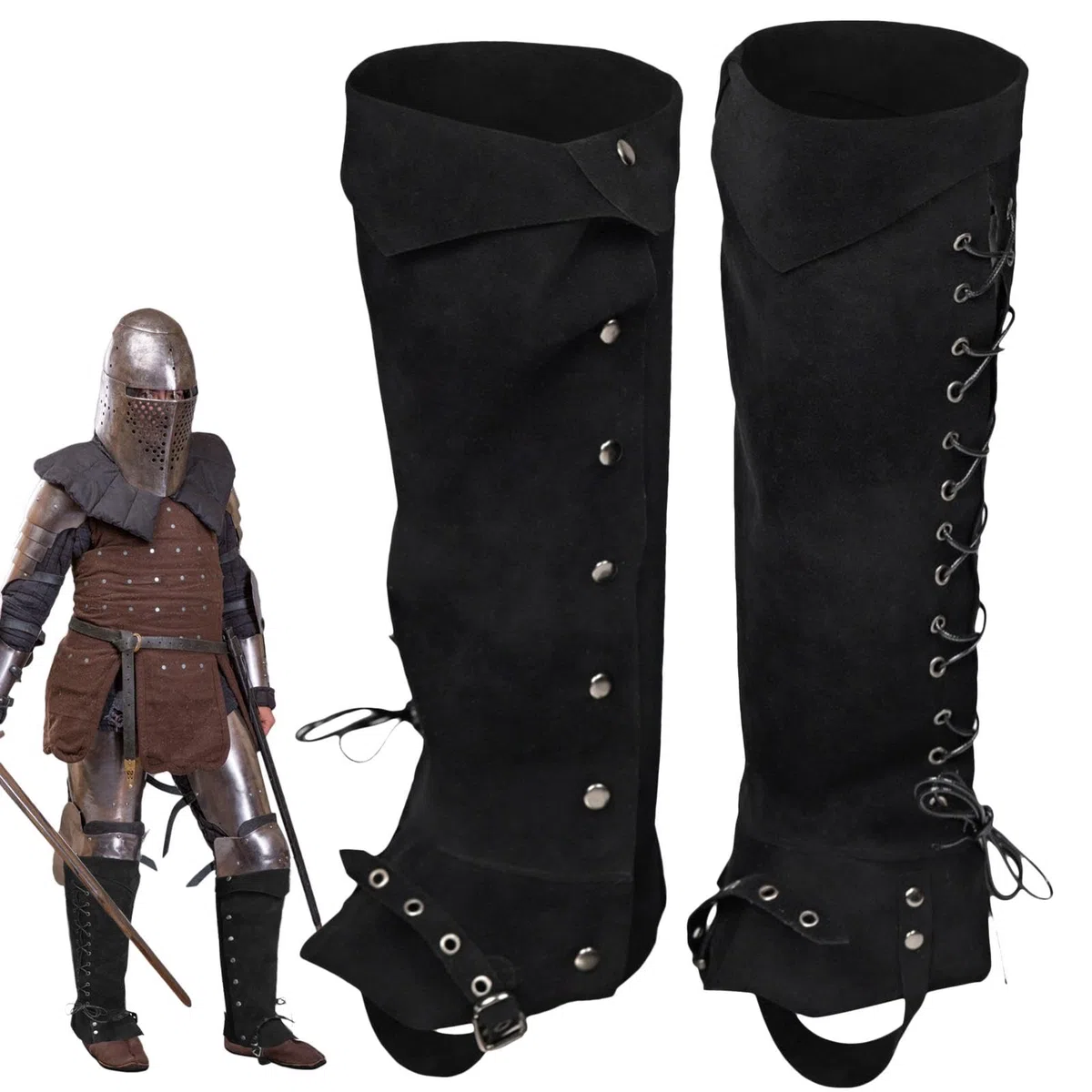 Copriscarpe medievali da pirata rinascimentale da uomo, in ecopelle, stile vintage, protezione per le gambe, ghetta per Halloween e cosplay, accessorio per costume da pirata punk, regolabile, per