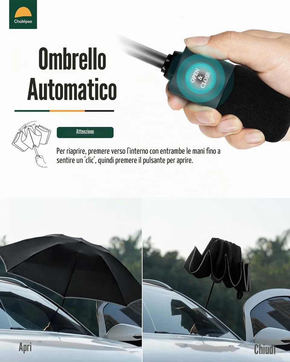 Ombrello Pieghevole Pioggia da Viaggio con strisce riflettenti - Ombrelli inverso Portatile per uomo e donna Automatico Apri Chiudi, Rivestimento in 210T Apertura 105 cm 8 Stecche