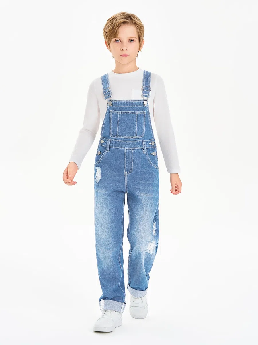 Haloumoning Salopette in denim per bambini con spalline regolabili, 5-14 anni | Pantaloni in denim per bambini, comode tasche per attrezzi, vestibilità ampia