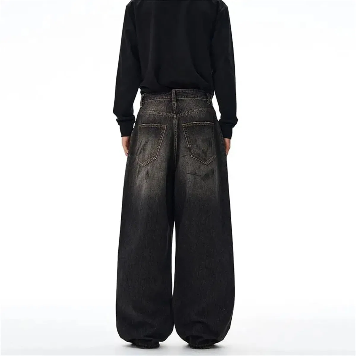 Uomini e Donne lavano Il Pavimento, Coppie Curve, Versatili, Pantaloni Lunghi Casual a Gamba Dritta, Jeans Larghi, Tinti di Sporco schizzati d'inchiostro per Il Tempo Libero E Le Vacanze