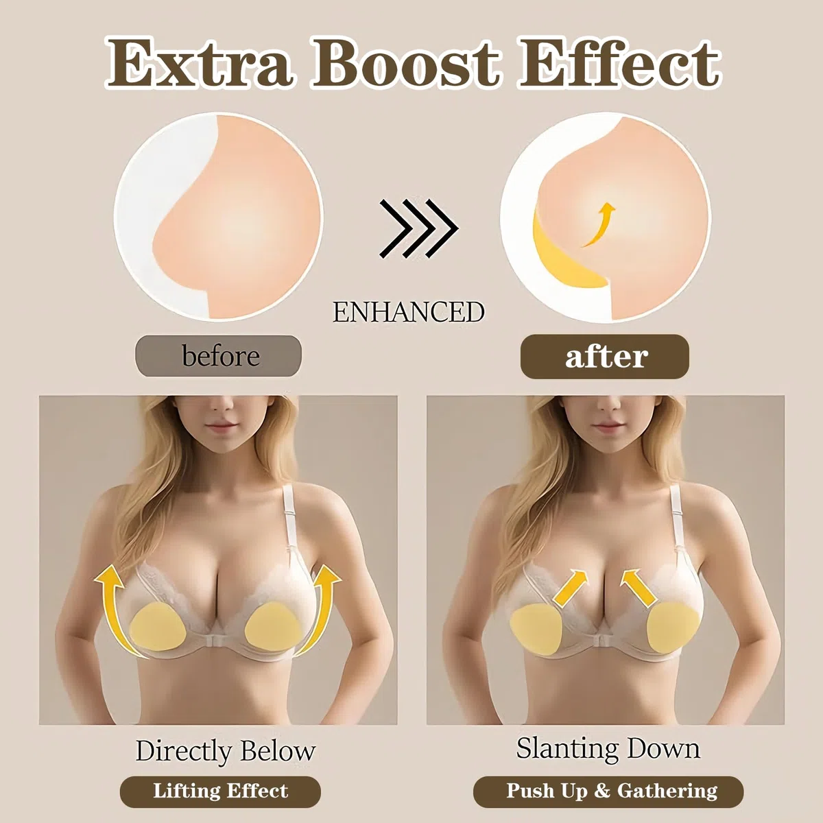 DabbOo 2 Pezzi Coppe Adesive Seno Push Up Silicon Imbottitura Reggiseno Cuscinetti Push up Riutilizzabili Coppe Push Up Adesive Adatti per Bikini da Donna, Matrimonio