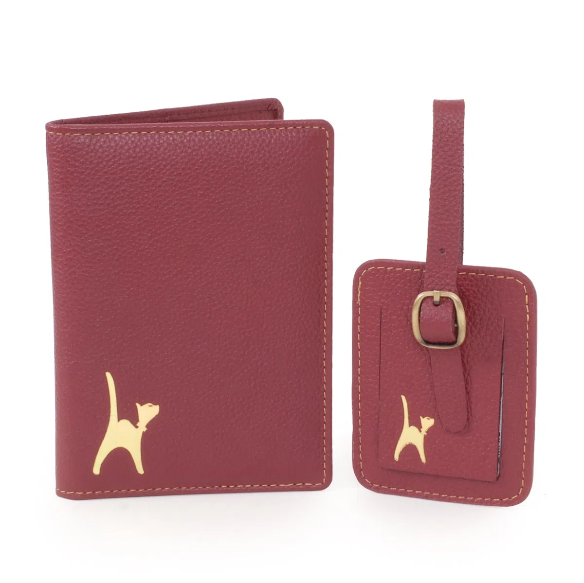 Catwalk Collection Handbags - Porta Passaporto e Etichetta Valigie Donna Pelle - Set Regalo Viaggio - Copri Passaporto e Targhetta Bagaglio - Rosso
