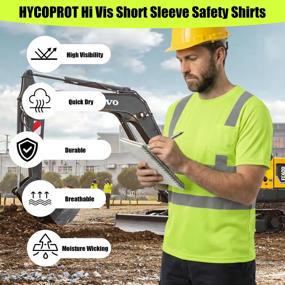 HYCOPROT T-Shirt ad Alta Visibilità Gilet di Sicurezza Riflettente Camicia a Maniche Corte Leggera e Traspirante Abbigliamento da Lavoro a Maniche Corte Camicie