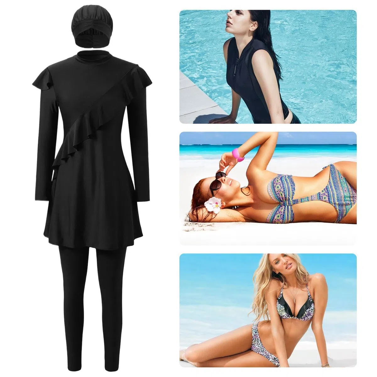 Costume da bagno da donna | Costume da bagno da donna | Abbigliamento alla moda modesto per ragazze palestra surf wakeboard piscina immersioni sport acquatici all'aperto