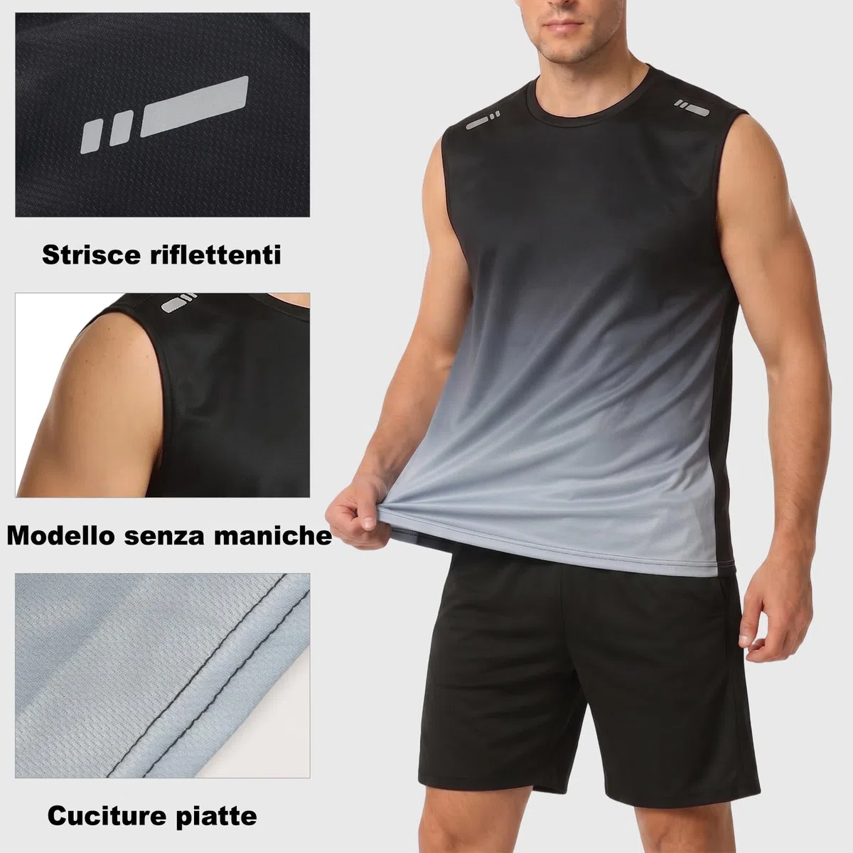 Canotta da Uomo Senza Maniche in Rete Traspirante Sportiva Canottiera Asciugatura Rapida Sportive Maglietta Funcional con Striscia Riflettente per Palestra Corsa Bodybuilding Allenamento