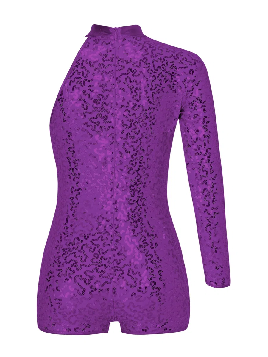 iEFiEL Tuta Lucido da Danza Jazz per Bambina Ragazza Bodysuit da Pattinaggio Paillettes Jumpsuit Leotard da Ginnastica con Copricapo Tuta da Ballo Jazz Salsa Rumba Tango