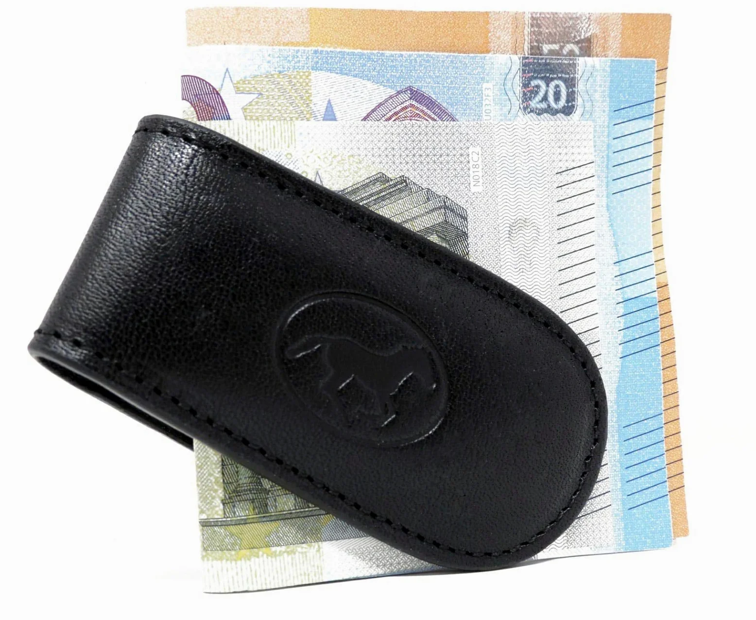 Mauro Pelletteria, Fermasoldi Uomo Magnetico in Vera Pelle, con Calamita Portabanconote e Carte di Credito, Doppie Cuciture, Made in Italy (Nero)