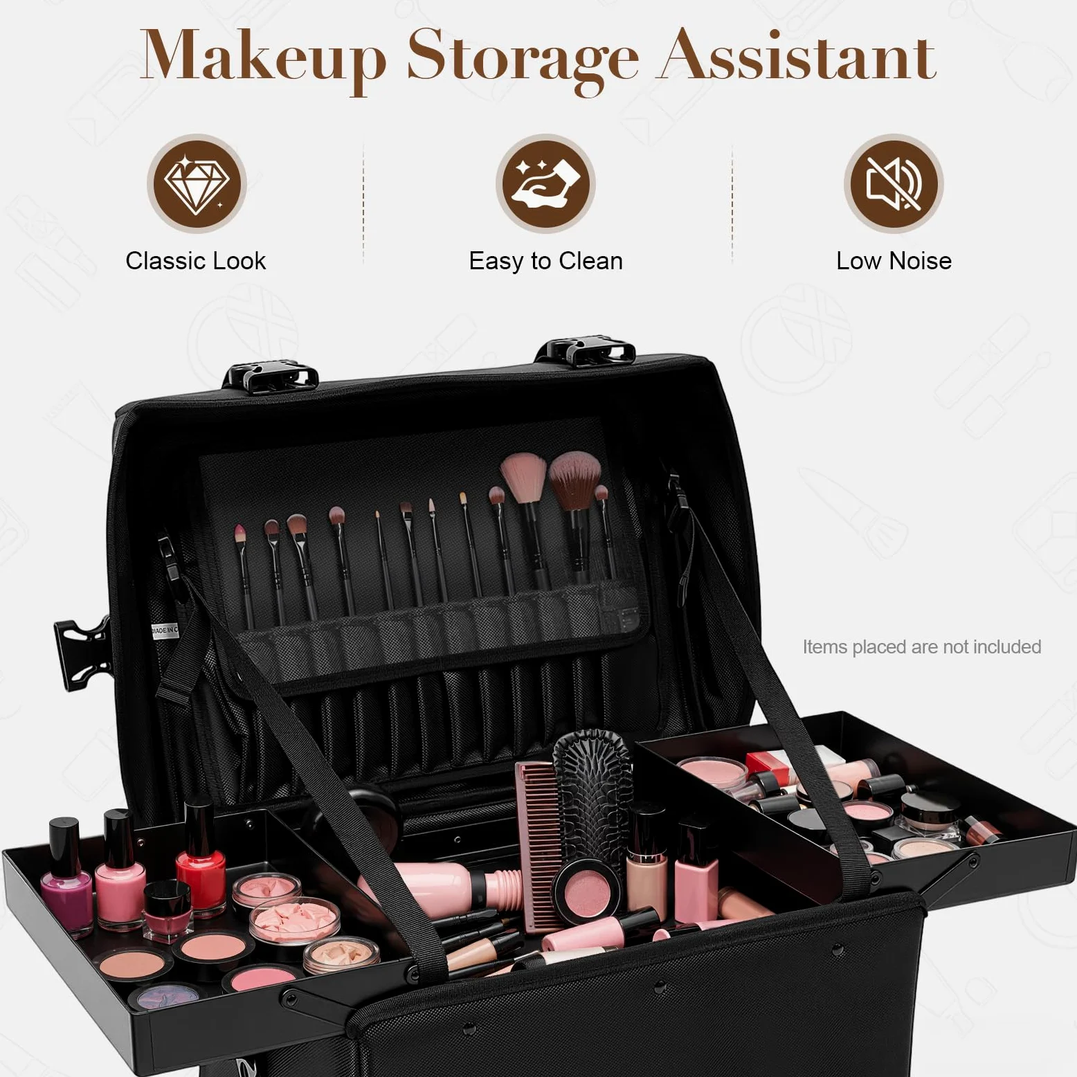 Valigetta cosmetica trolley 2 in 1 con 8 cassetti, grande trolley cosmetico con ruote, per trucchi, per viaggi, colore nero