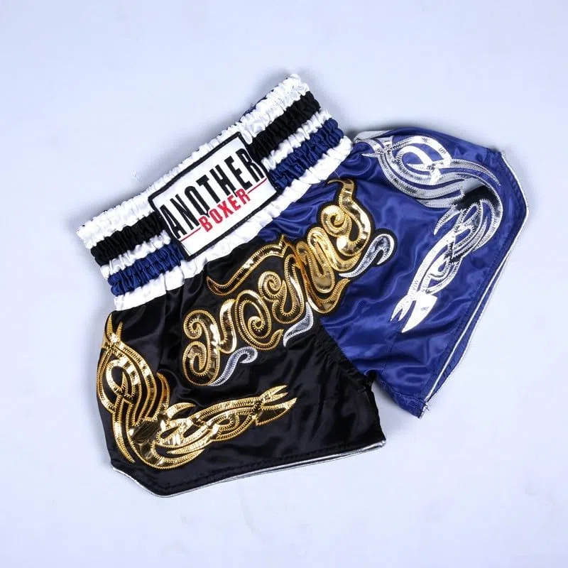 Unisex Muay Thai Boxe Pantaloncini AnotherBoxer MMA Kickboxing Traspirante (M Nero+Blu)