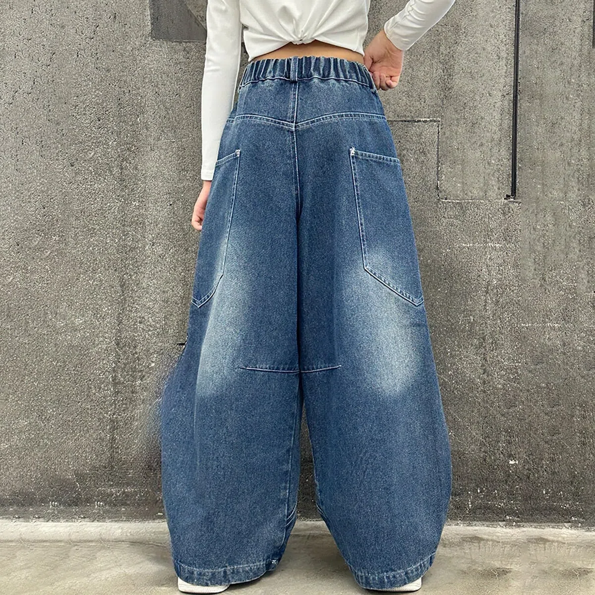 Bambini Ragazze Baggy Cargo Jeans Y2K Streetwear con Tasche Teen Girls Jeans a Gamba Larga Elastico in Vita Pantaloni Denim Vintage Flared Pantaloni della tuta Preppy Vestiti