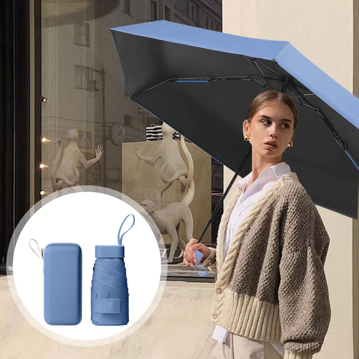 Mini Ombrello Pieghevole - Ombrello da Viaggio Compatto con Protezione UV, Antivento e Custodia a Capsula - Per Uomini e Donne