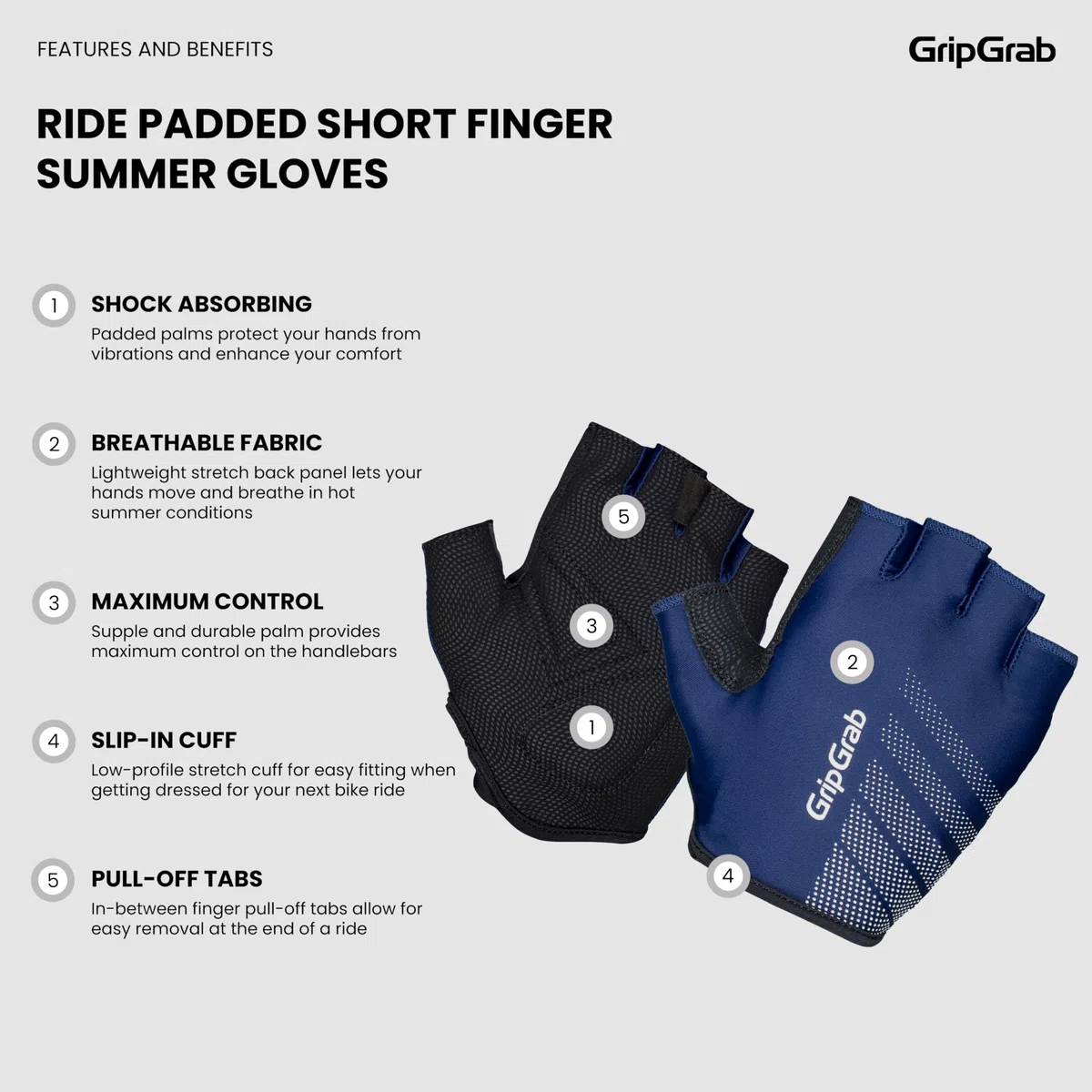 GripGrab Guanti Ride da Ciclismo Estivi con Dita Corte Imbottite Linguette Estraibili Senza Dita Bici da Corsa Sportivi