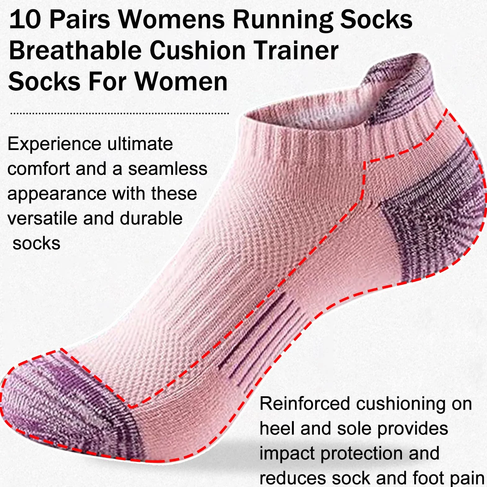JSTHHTT 10 Paia Calzini Donna Cotone Corti Calze Running Spostivi Anti-Vesciche per Corsa, Calzini Corti Donna