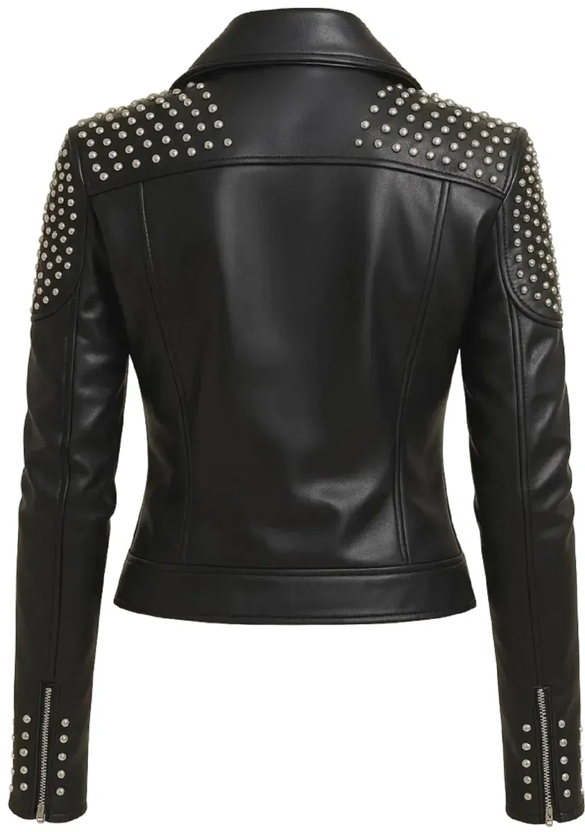 Giacca da donna in pelle nera con borchie - Capispalla classico stile moto punk rock