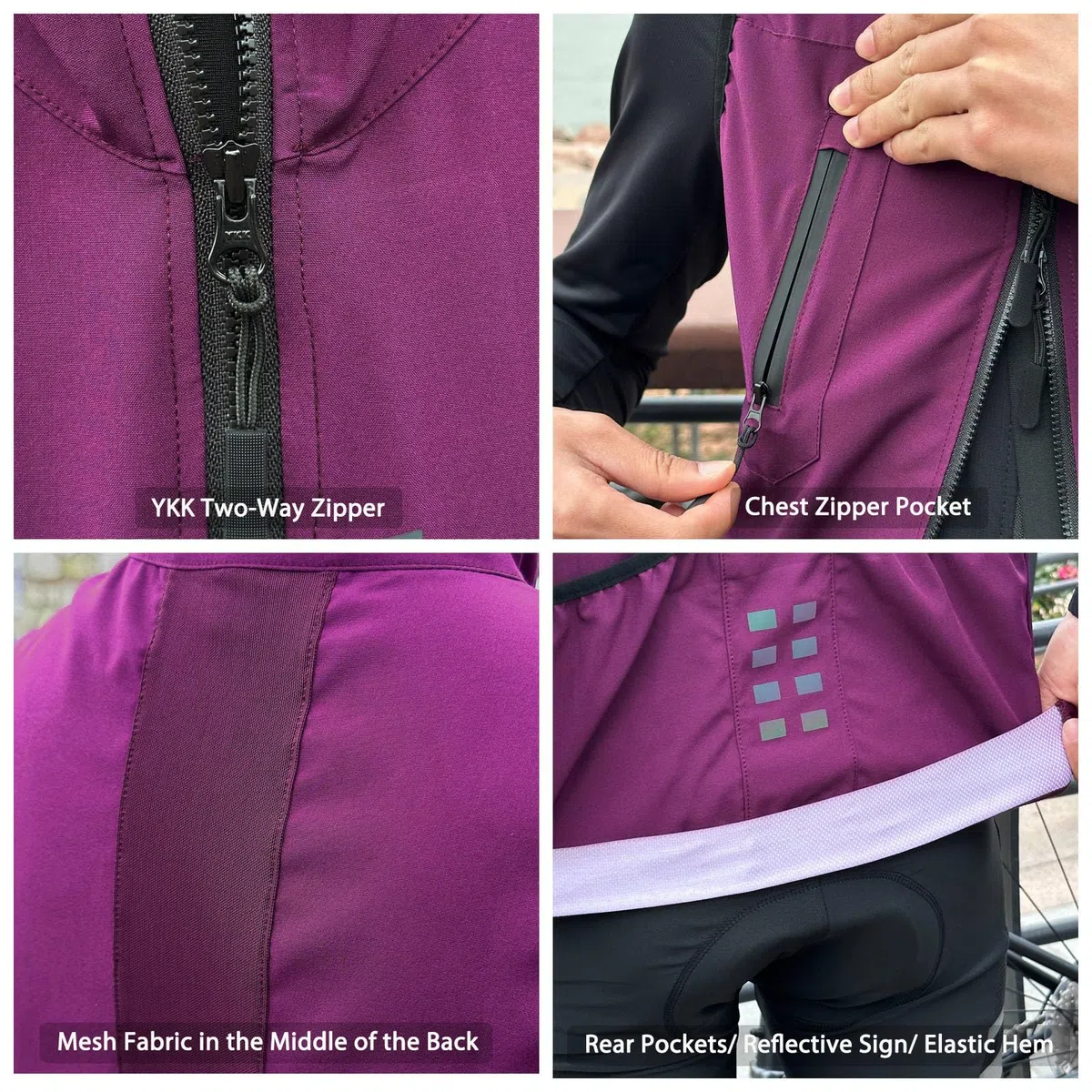 WOSAWE Gilet da ciclismo da uomo, leggero, traspirante, senza maniche, antivento, con cerniera YKK