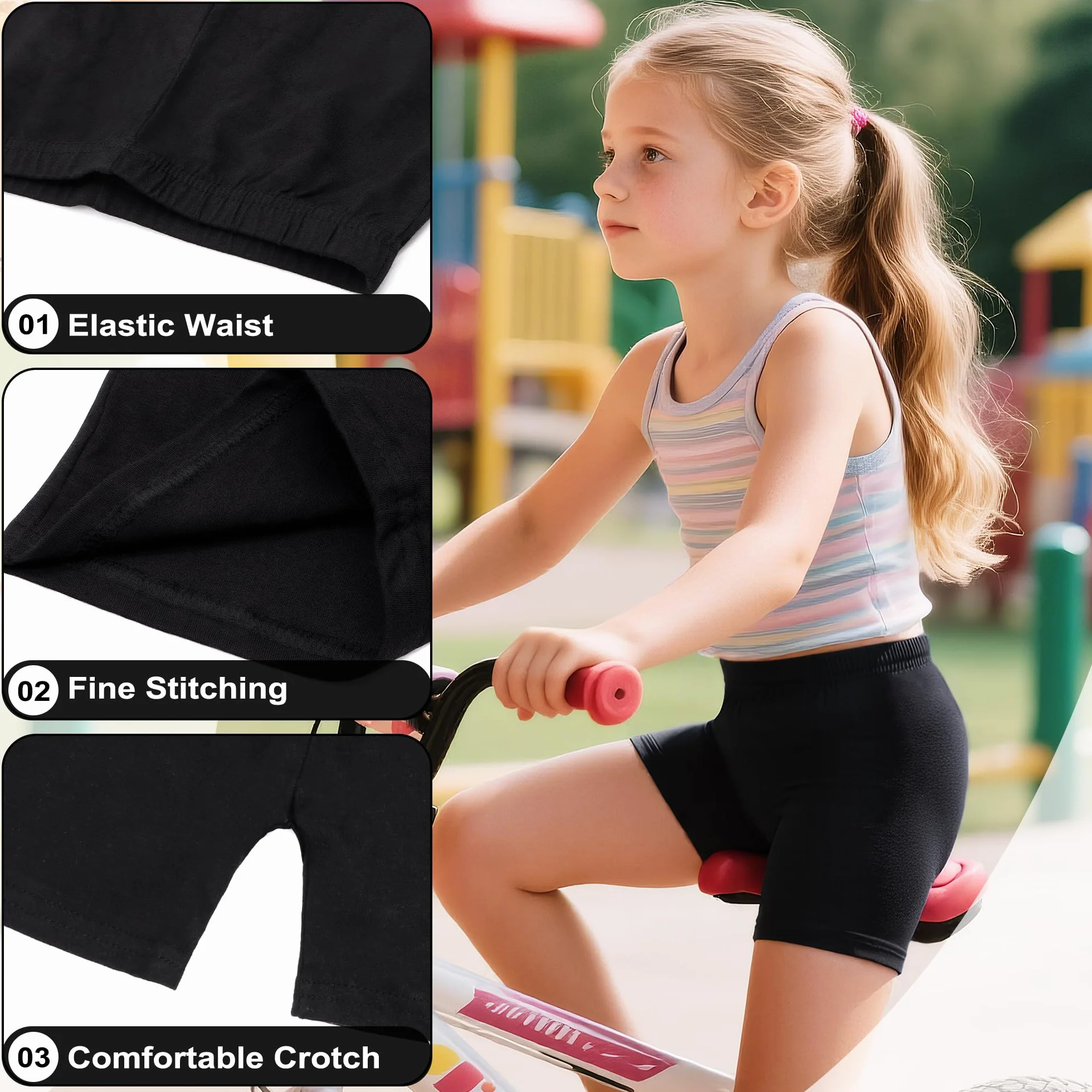 JinBei Pantaloncini Bambina, Ragazze Cotone Corti Leggings Estivi Fitness Danza Ciclismo Shorts, Pacco da 3, Bambini Elasticizzato Confortevole Traspiranti Pantaloni Sportivi Abbigliamento, 5-16 Anni