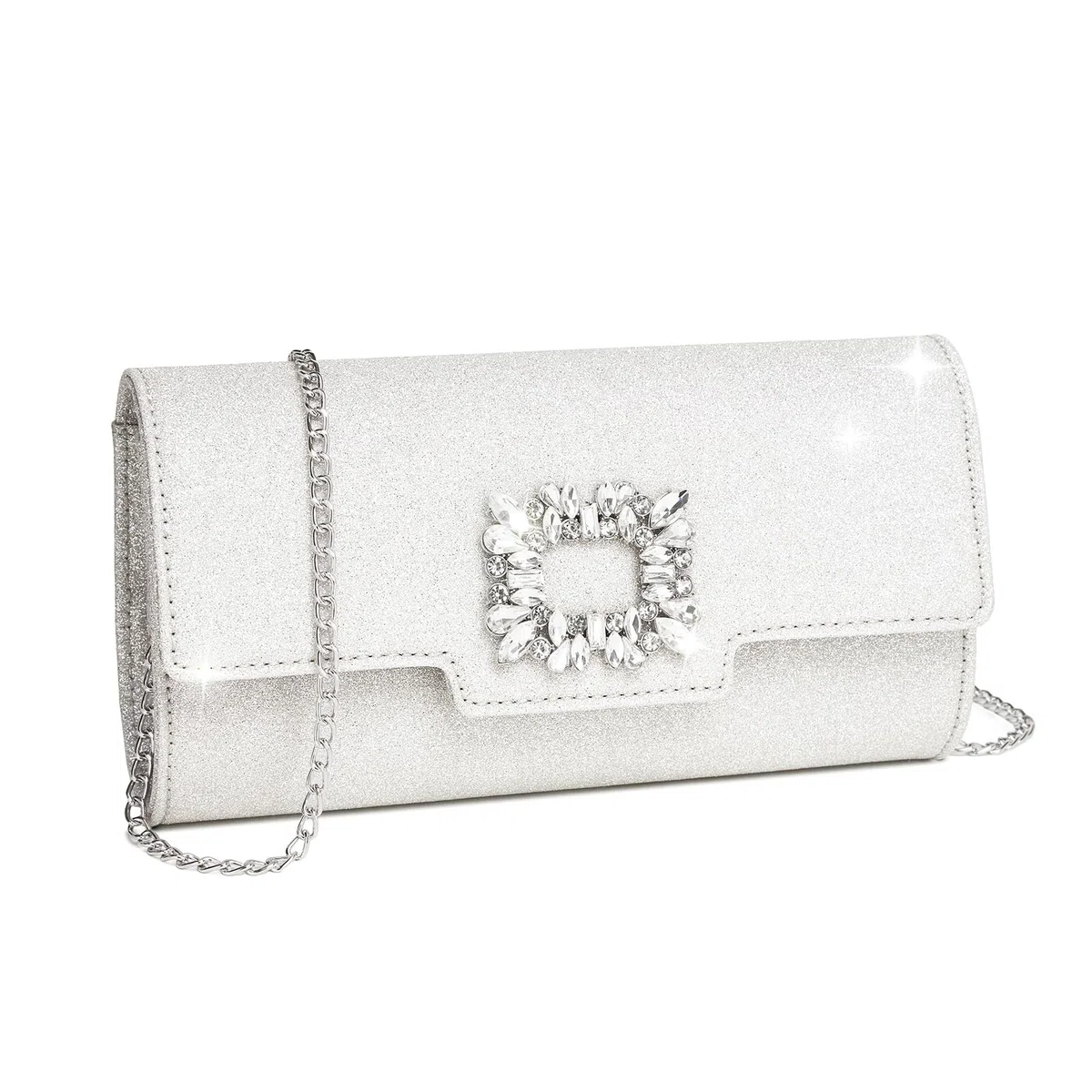 Miss Lulu Pochette Donna Elegante in Pelle Glitter, Borsette Clutch Donna Decorazioni con Strass, Borsa Tracolla Spalla Mano con Catena Removibile per Appuntamenti, Feste e Matrimoni