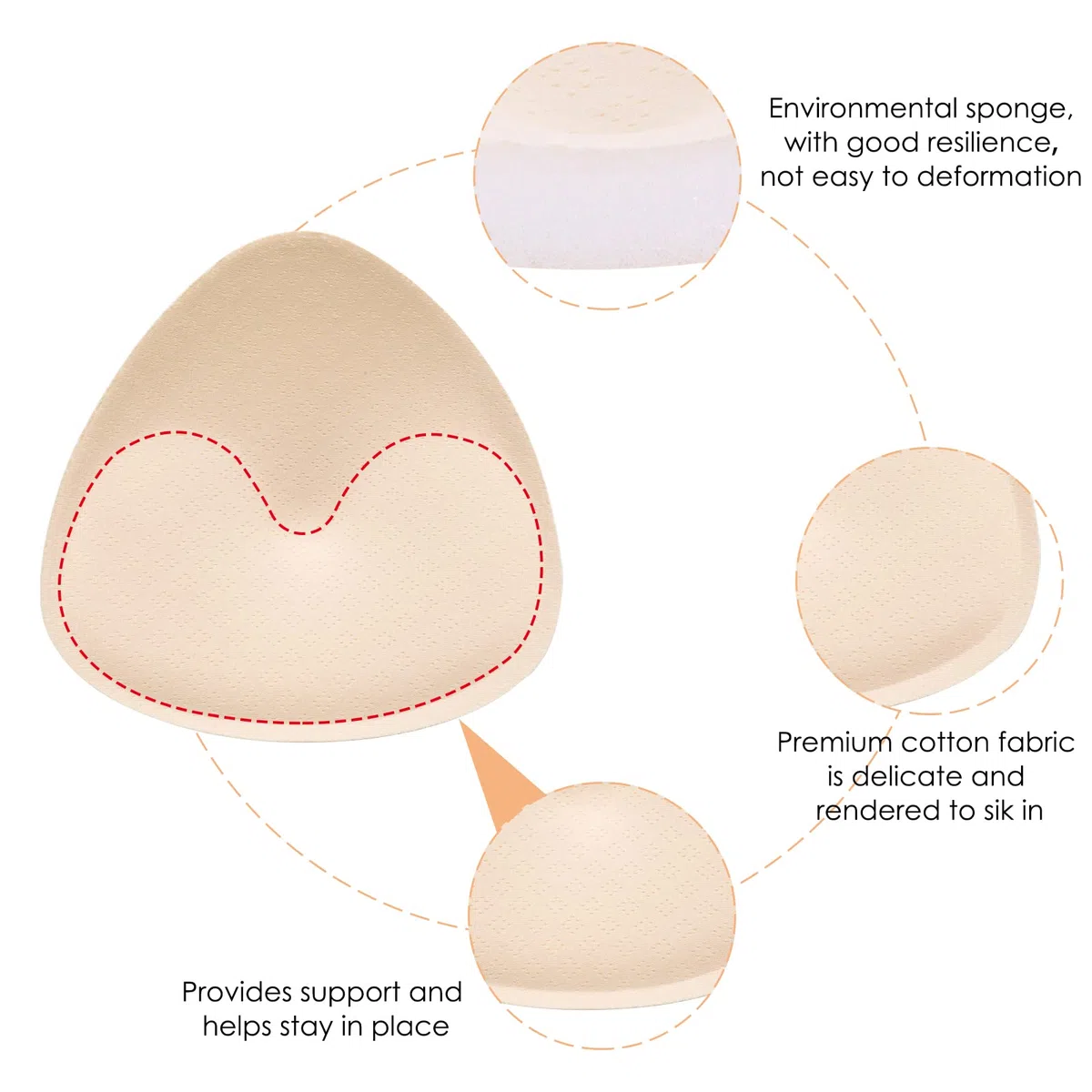 WLLHYF inserti per reggiseno triangolare traspiranti colore della pelle imbottitura seno rimovibile morbidi donne e ragazze