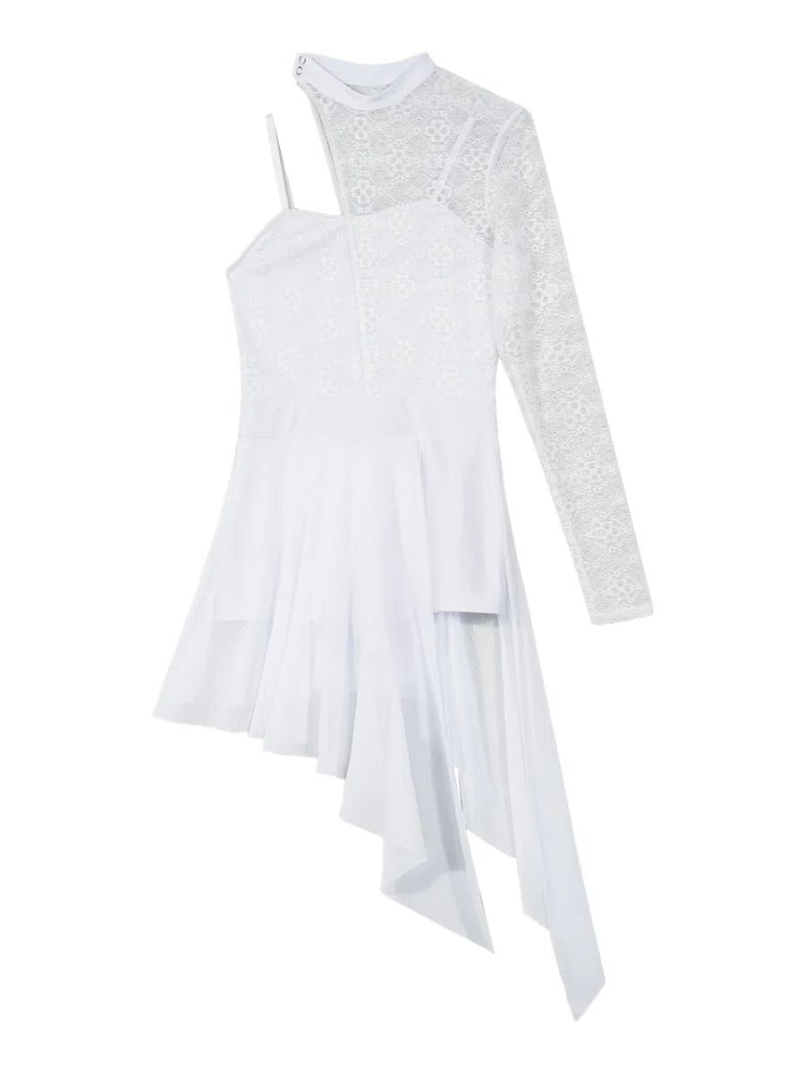 Freebily Donna Vestito da Danza Classica Lirica Monospalla in Pizzo Balletto Leotard Body da Ginnastica Abito da Ballo Contemporaneo Latino Costume da Danza Moderna Tango