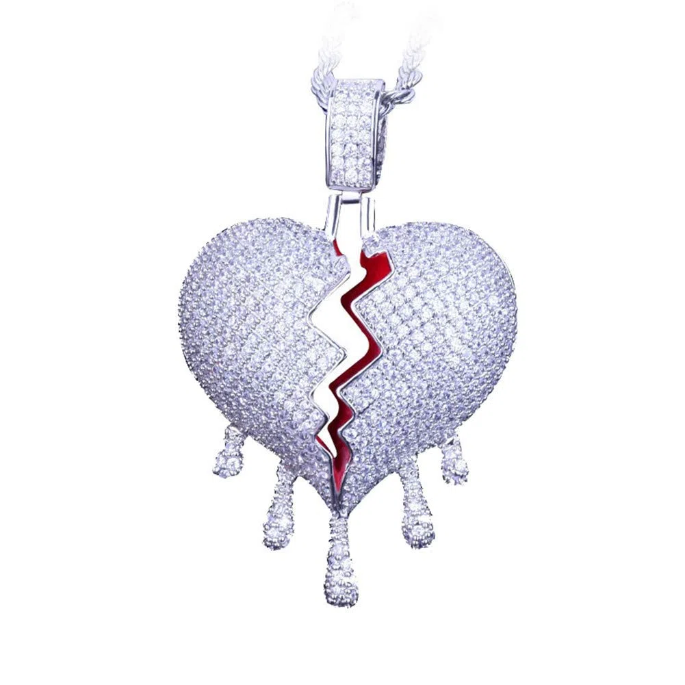PAURO Unisex Collana con Ciondolo A Forma di Cuore Spezzato con CZ Placcato nel Argento/Placcato nel Oro