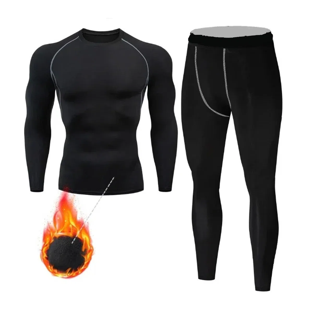 Set Termici Da Uomo Set da corsa da uomo autunno inverno caldo peluche aderente camicia sportiva top pantaloni legging set allenamento maschile fitness palestra abbigliamento sportivo Per Sci，Corsa(Bl