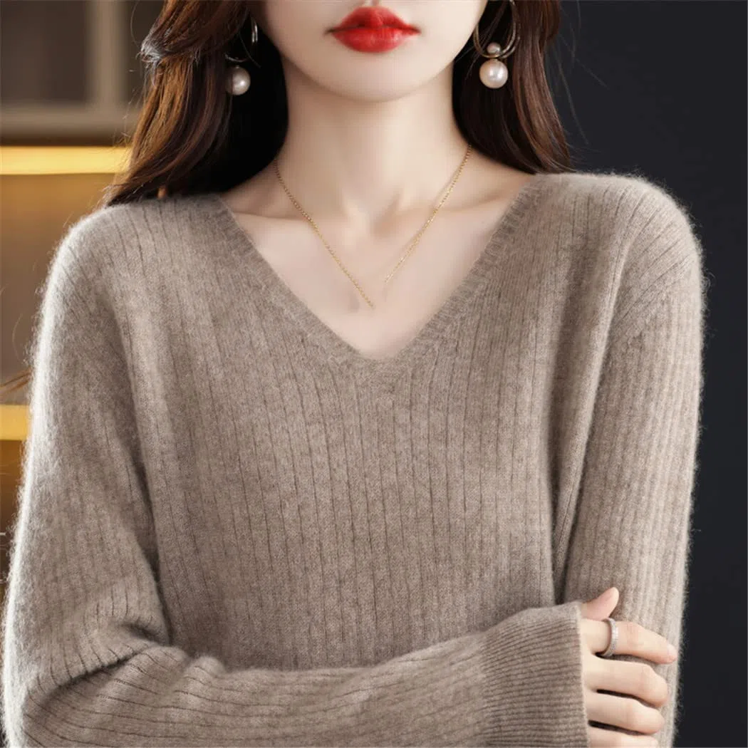 FULBHPRINT Maglioni autunnali da donna con scollo a V in cashmere maglione lavorato a maglia