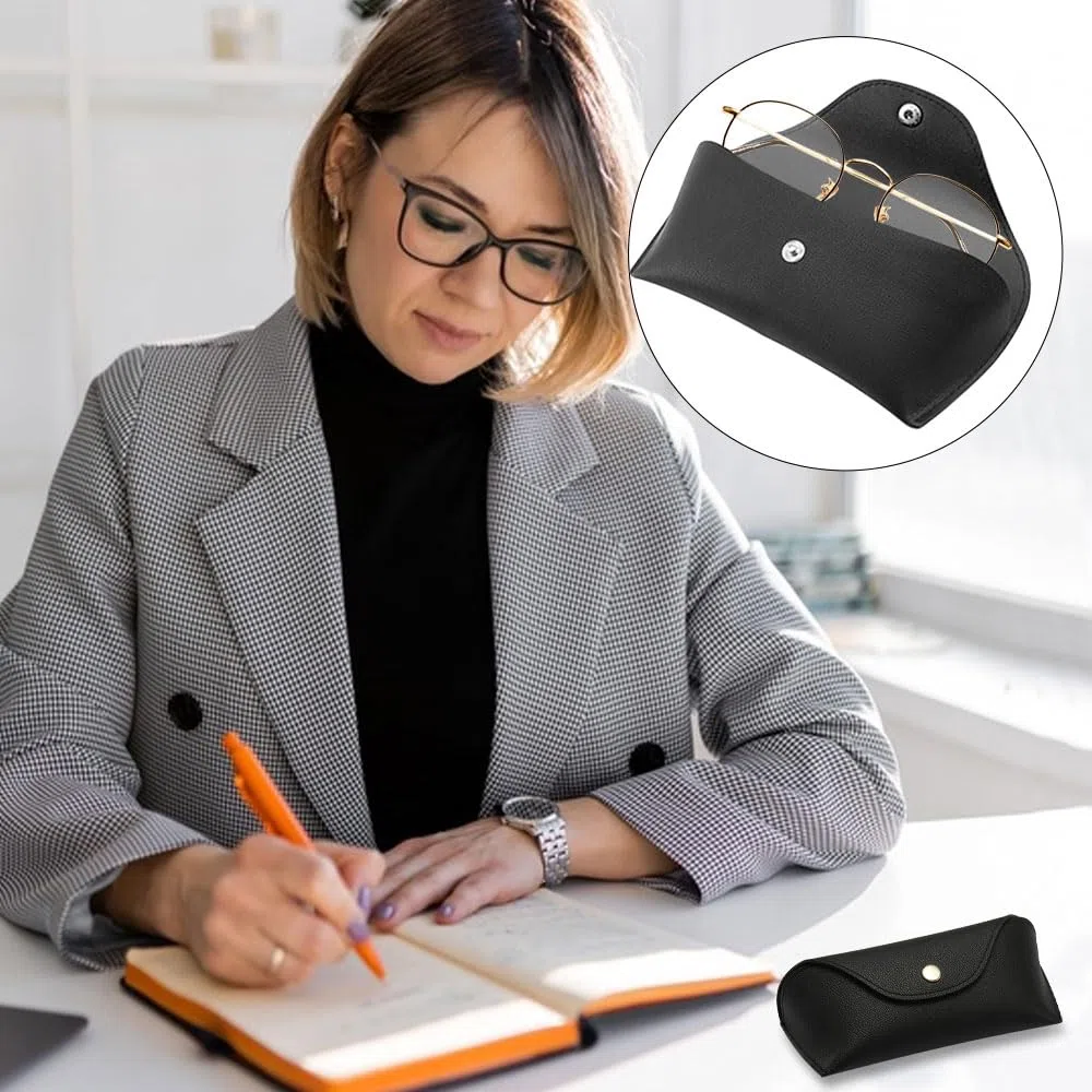 Custodia per Occhiali in Pelle PU Morbida, Astuccio Elegante per Occhiali da Sole da Vista e da Lettura Protezione Design Compatto Con Panno Pulizia Incluso