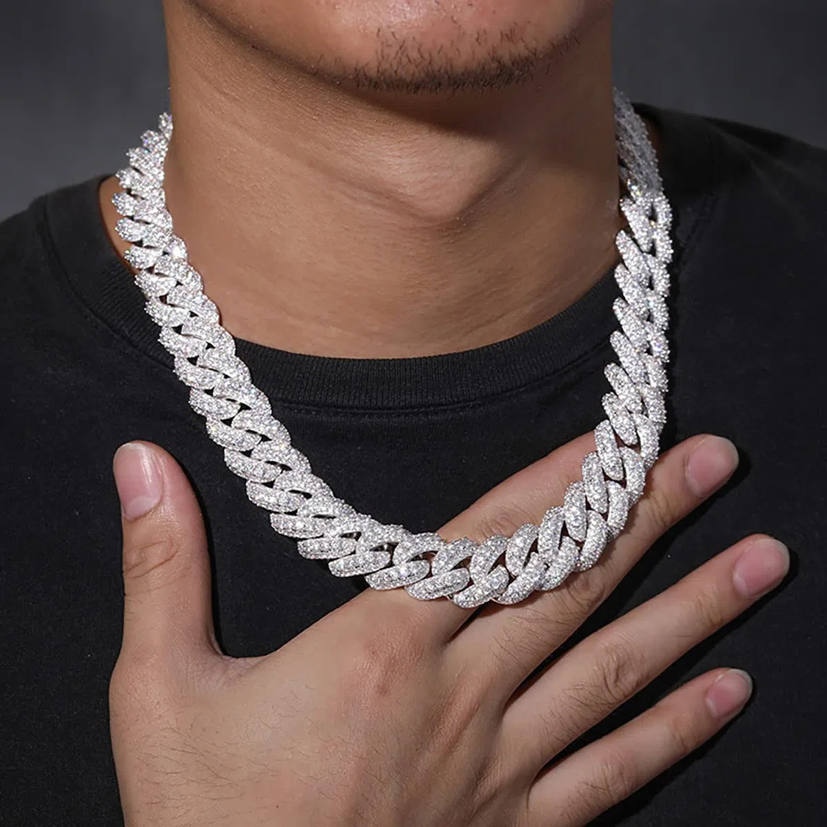 Catena a maglia cubana placcata in oro bianco 18 carati, 18 mm, Miami Bling 5A+, con zirconia cubica, stile hip hop, rapper, collana spessa a maglie cubane, regalo di lusso per uomini e donne