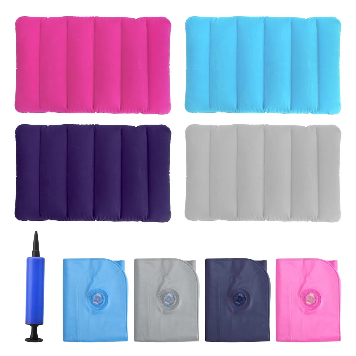 Set di 4 cuscini gonfiabili con pompa, cuscino per sedile in PVC per campeggio, viaggi e spiaggia, 47 x 30 cm
