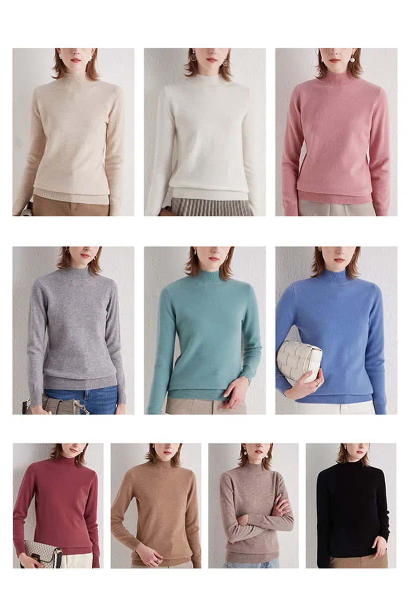 Maglione da donna in cashmere mezzo collo alto autunno inverno pullover pigro stile maglia maglia maglione di lana, grigio, XXL