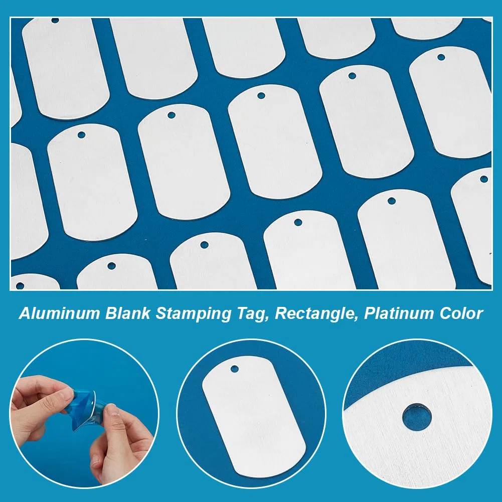 BENECREAT 30 PCS Argento Timbratura Pendenti con Ciondolo Vuoto ciondoli in Alluminio per Etichetta Pendente Ciondolo orecchino per Cane - 5,1x2,9 cm, Forma Rettangolare