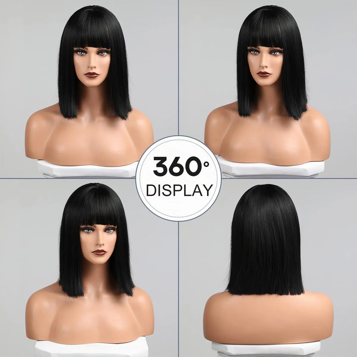 HAIRCUBE Parrucca Black Bob con Bangs, parrucca nera corta per le donne Dritto Bob parrucche resistente al calore Parrucca sintetica resistente al calore Daily Party Party Party Cosplay Uso 12 "