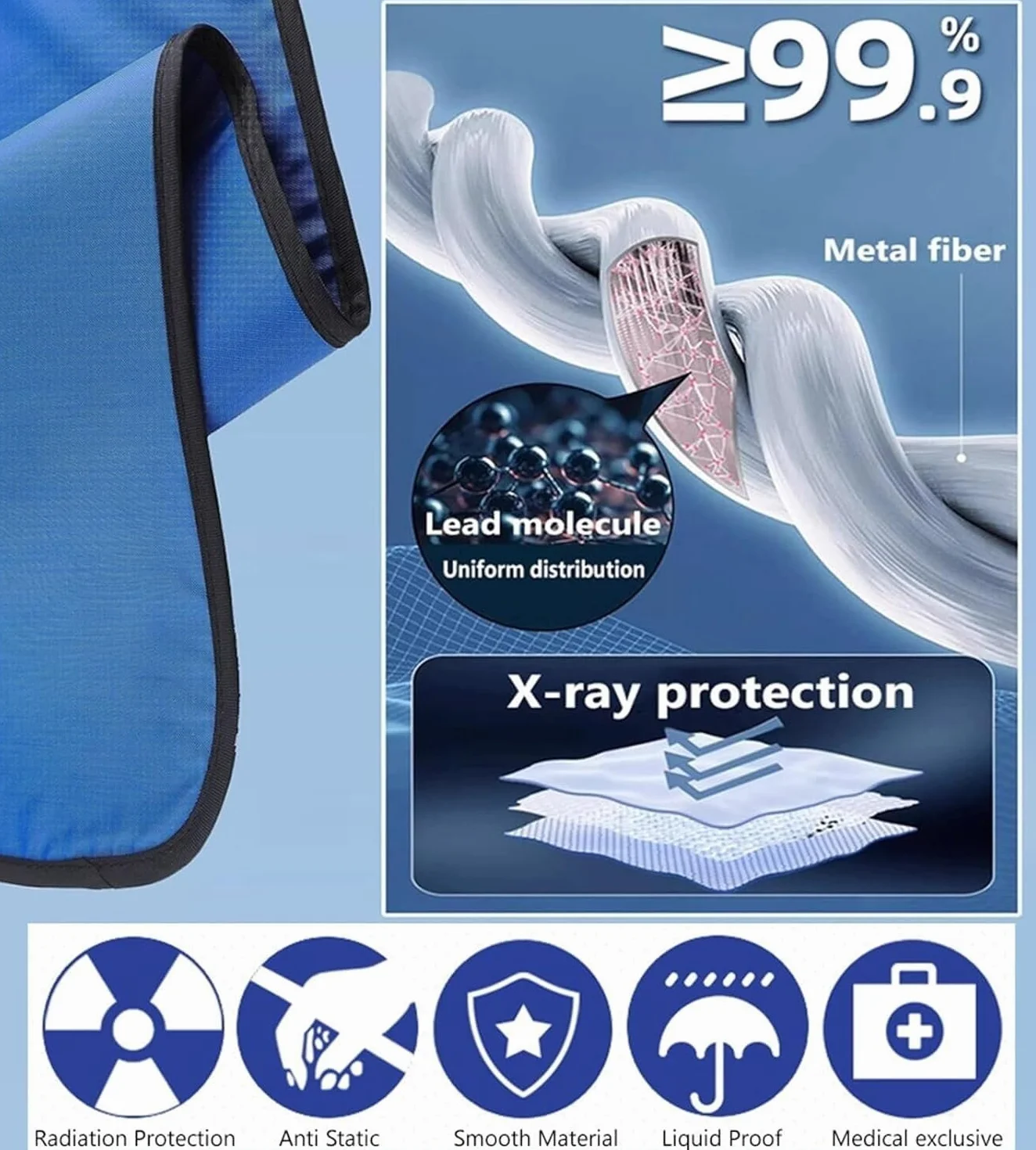 Grembiule di Piombo 0,35 mmpb/0,5 mmpb, Giubbotto di Protezione dai Raggi X in Piombo, Abbigliamento Protettivo Leggero con Grembiule di Piombo Gilet Protettivo in Piombo a Raggi X(0.5mmpb)