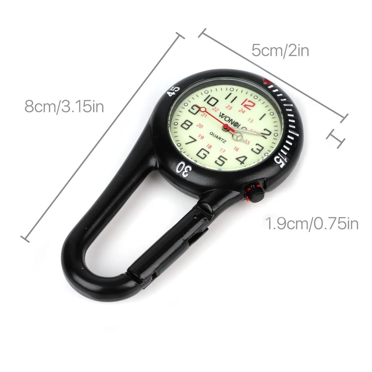 WONOLO Clip on Carabiner Luminous Face FOB Watch Digital for Doctors Nurses Paramedics Chefs Sport Unisex Men Women