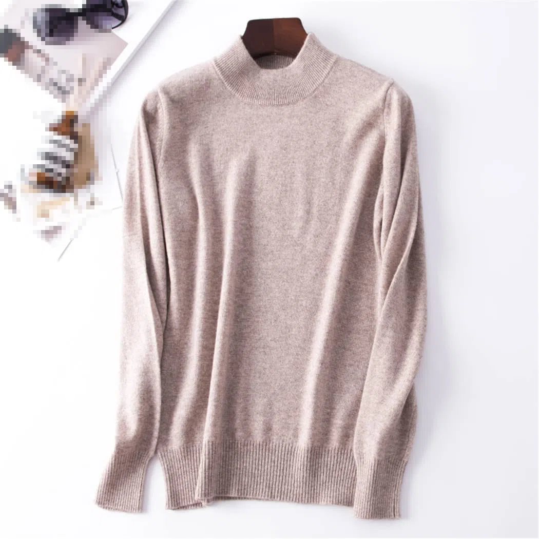 FULBHPRINT Maglione a collo alto in maglia misto cashmere da donna maglione a collo alto femminile autunno inverno manica lunga pullover tinta unita, Curcuma, S