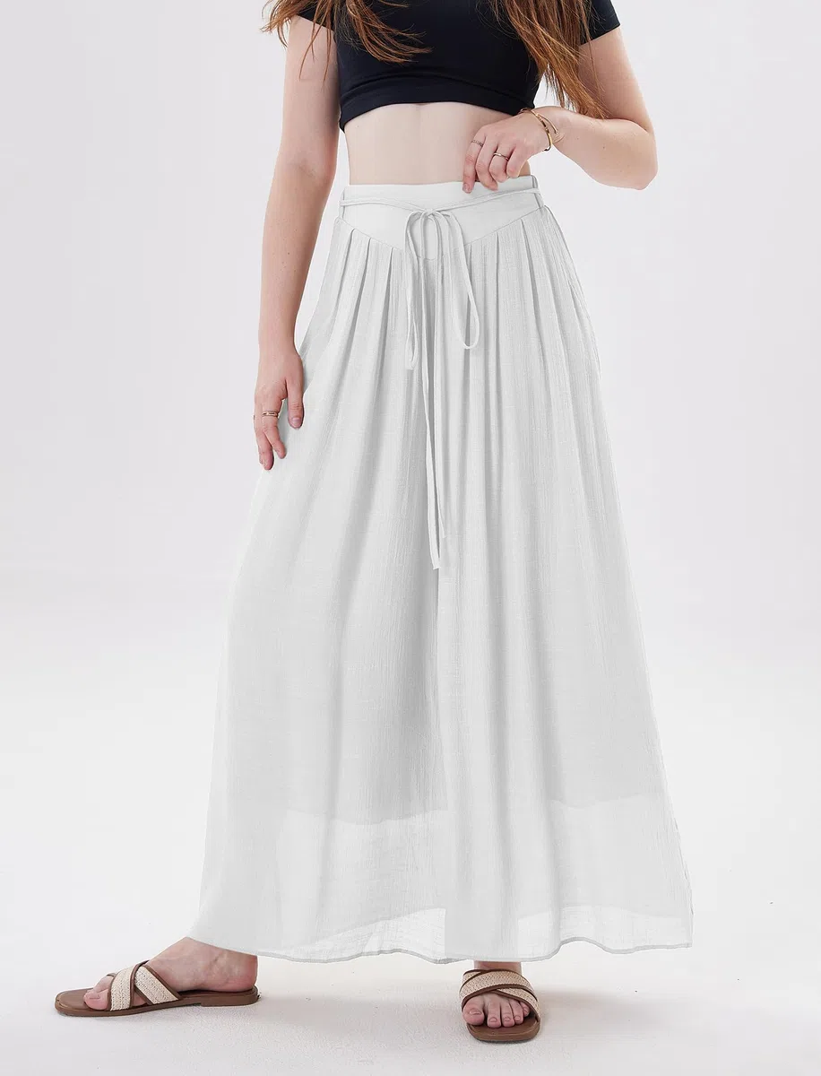 Fakanhui Pantaloni a palazzo da donna in lino, estivi, a gamba larga, a vita alta, casual, eleganti, da salotto