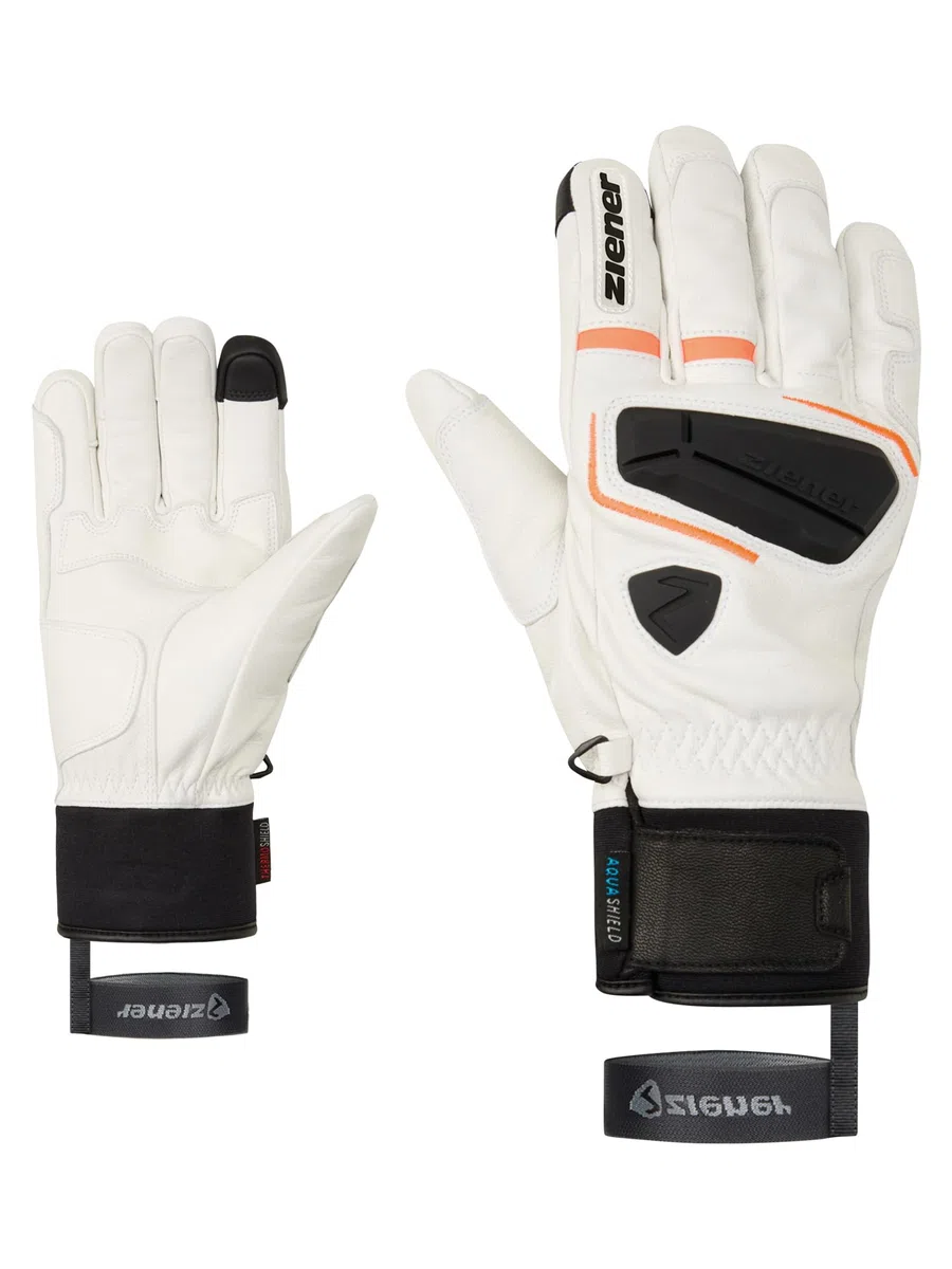 Ziener Guanti da sci GALF-Z da uomo/sport invernali | Primaloft, pelle, touch, bianco, 8,5