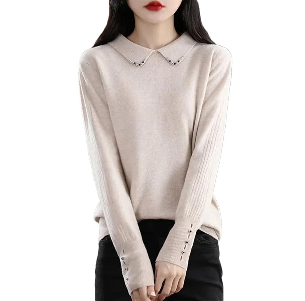 Maglione da donna in lana a maniche lunghe, slim fit, per autunno e inverno, caldo top lavorato a maglia