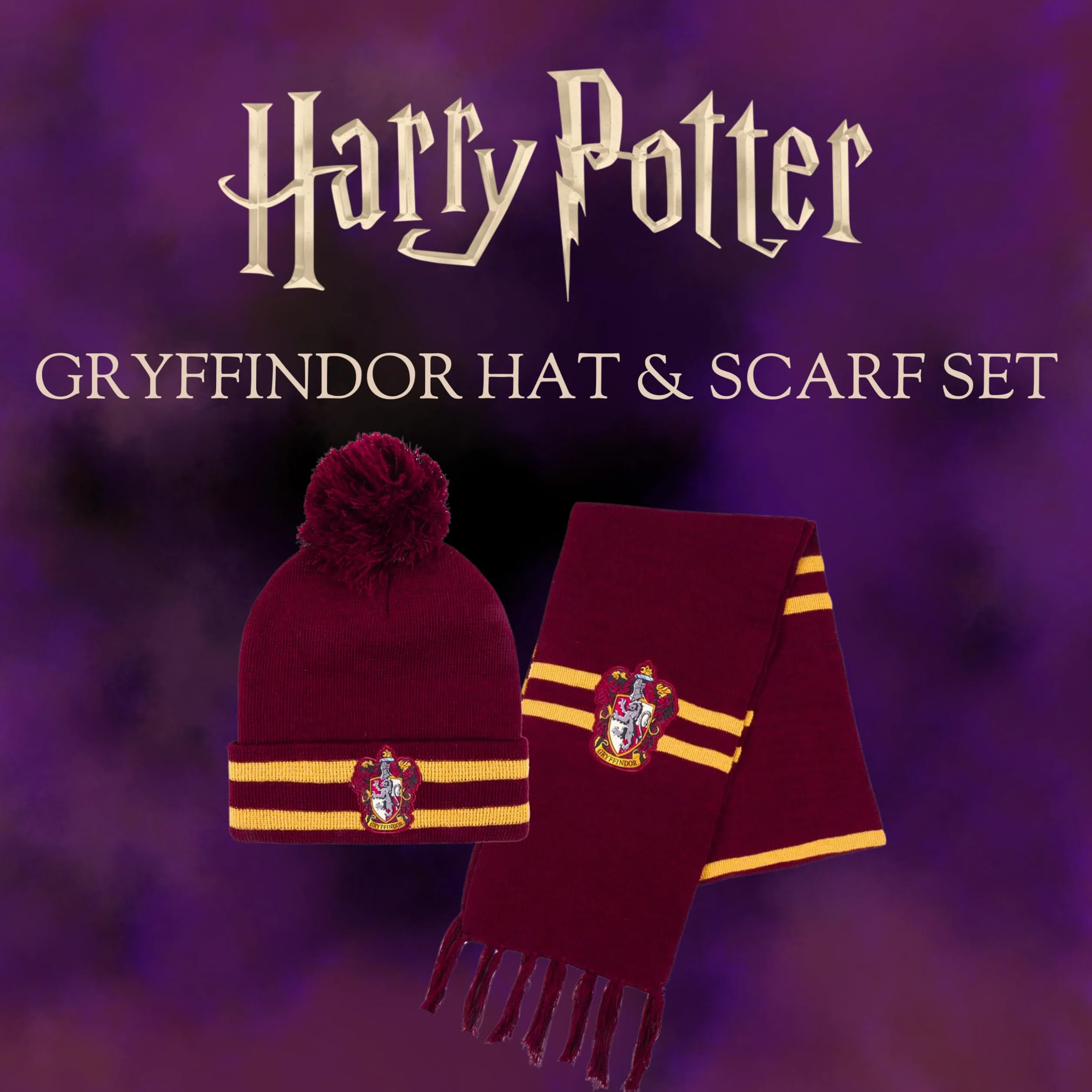 Harry Potter Cappello e Sciarpa, Set Invernale per Bambini e Ragazzi, Cappello e Sciarpa di Hogwarts Grifondoro Serpeverde Corvonero e Tassorosso, Accessori Invernali