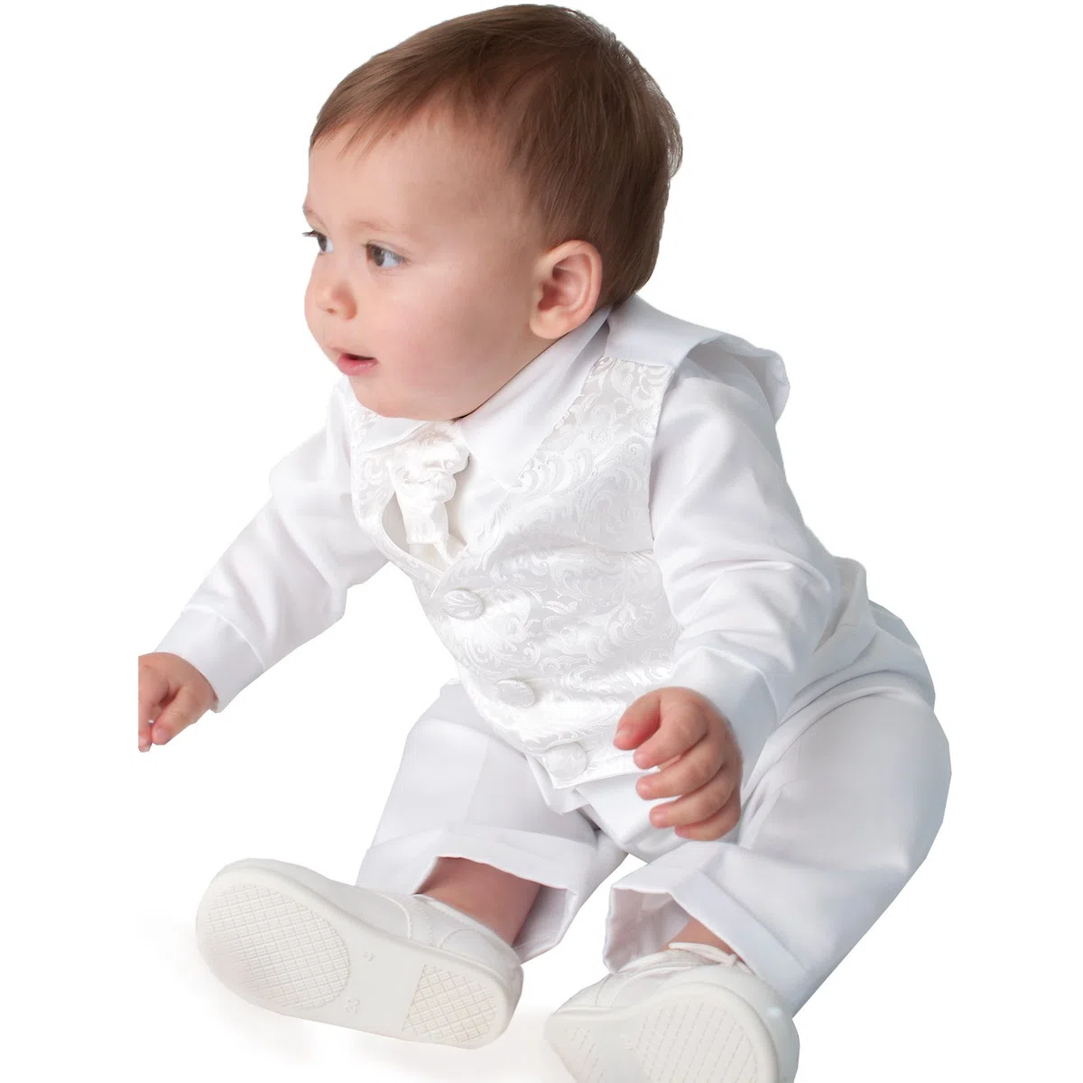 Completino da bebè, per il battesimo, colore: bianco