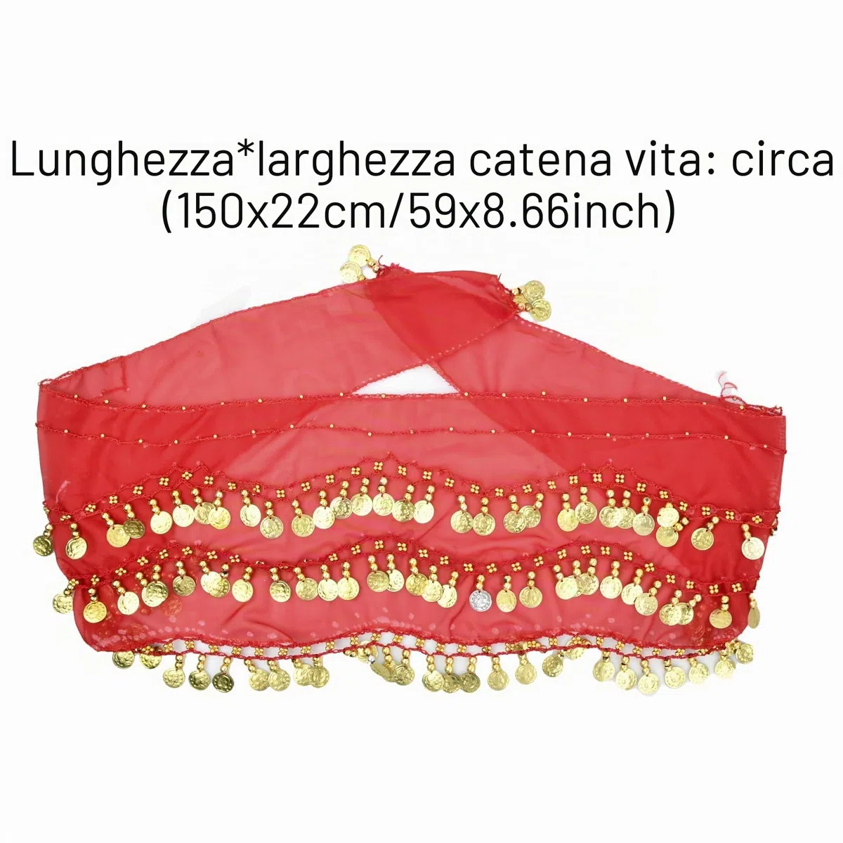 Cintura di Danza del Ventre Donna, Sciarpa Chiffon per Danza del Ventre, Gonna di Danza del Ventre con Moneta d'oro per Spettacoli Festa