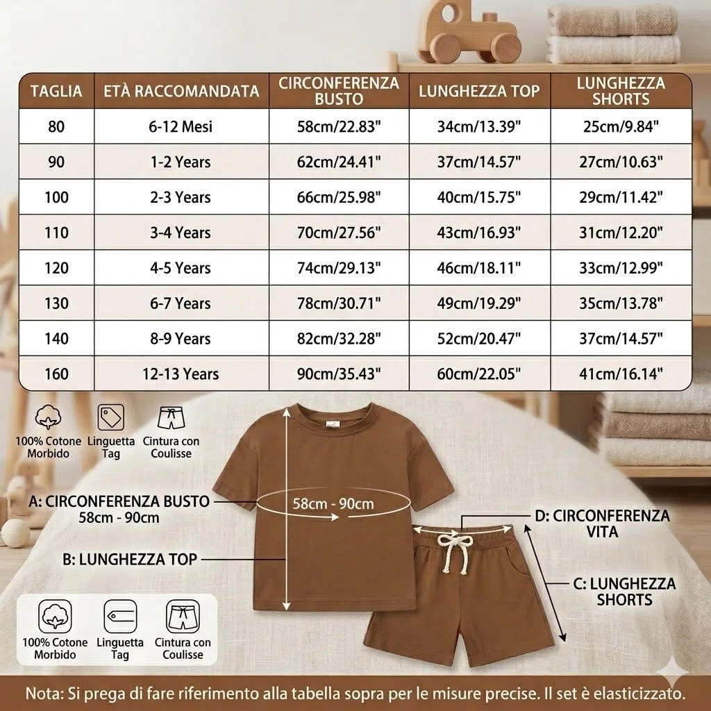 Completo Estivo Bambino - Set di Abbigliamento Bambini 2 Pezzi in Cotone Maglietta a Maniche Corte+Pantaloncini Elastici Coordinato Estivi Tuta Casual Tinta Unita Vestiti Outfit set per 6 mesi-13 anni