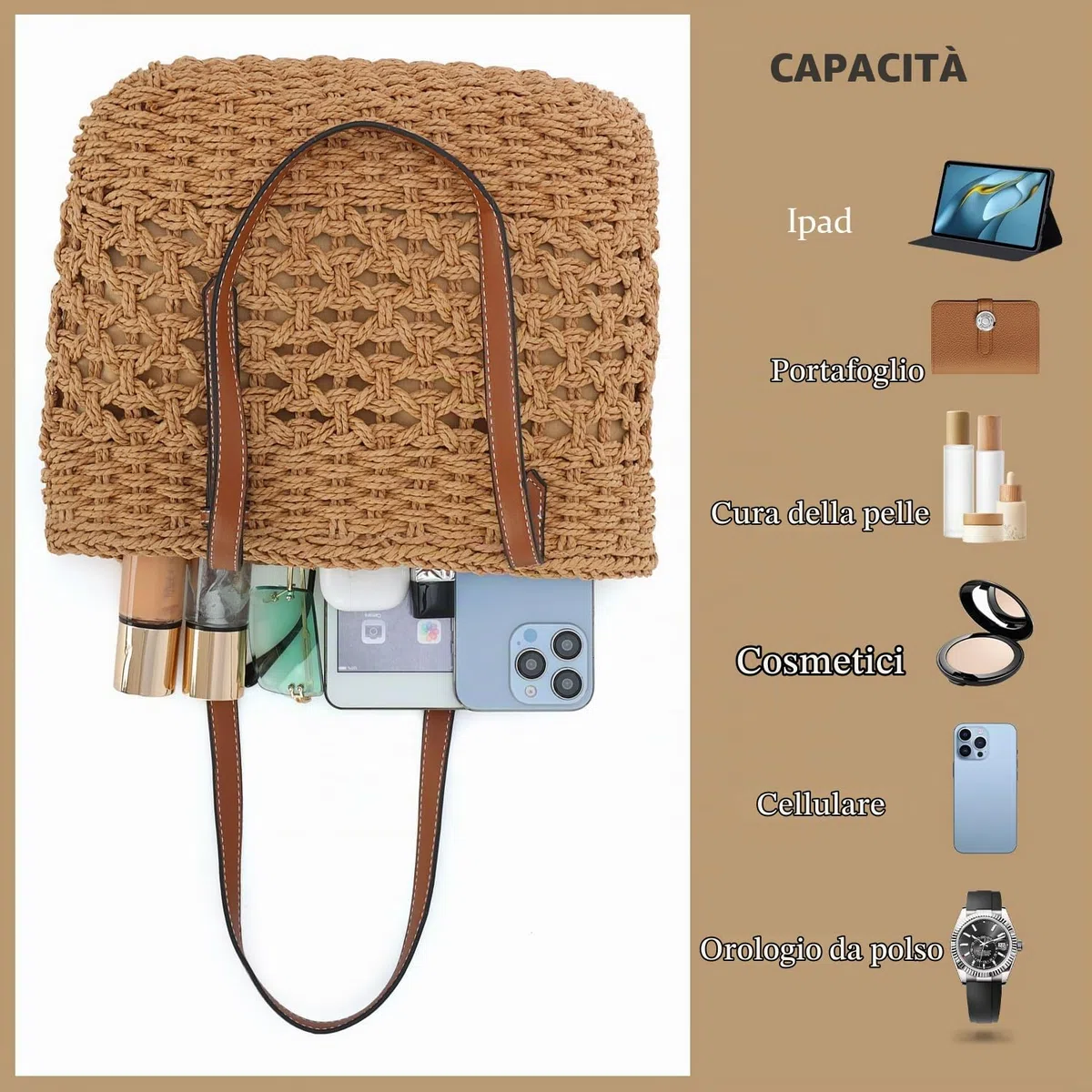 SUKUTU Donne Carta Corda di paglia intrecciata Borsa di paglia intrecciata Vacanze estive Tote Bag Spiaggia intrecciata Borsa di paglia a Tracolla
